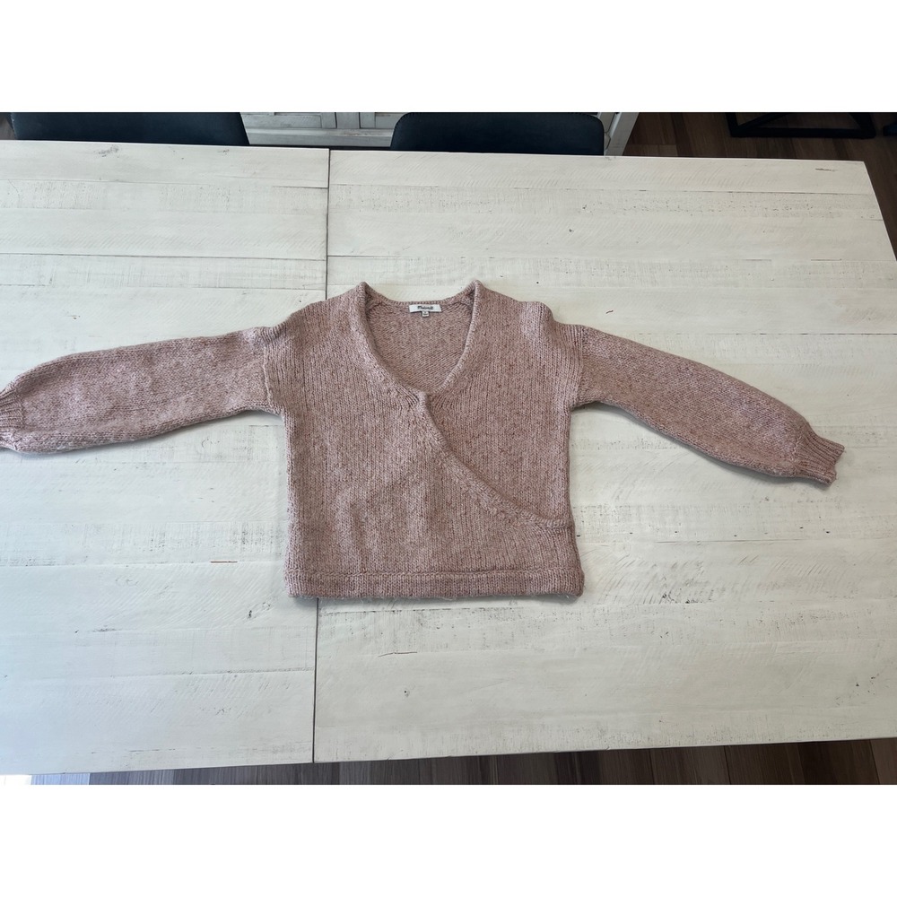 Madewell Beresford Wrap Front Pullover Sweater Marled Wisteria Wool Blend S - Picture 6 of 8
